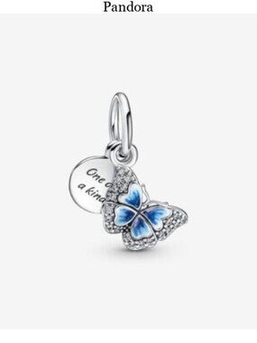 Pandora Blue Butterfly & Quote Double Dangle Charm